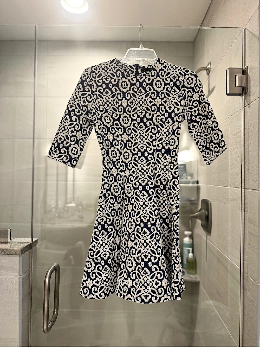 Zara Patterned Blue and White dress- Size Small